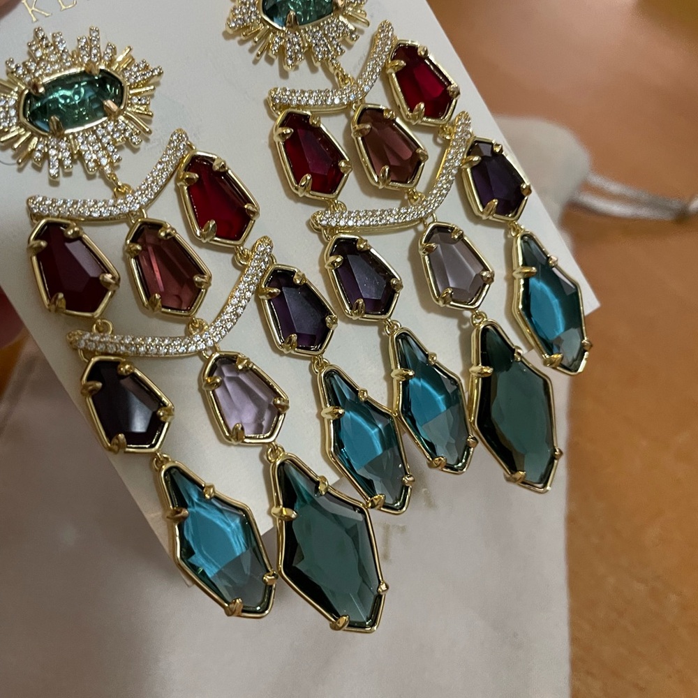 Kendra Scott Alexandria Tier Statement Multi Mix Drop Dangle Stud Gold Earrings